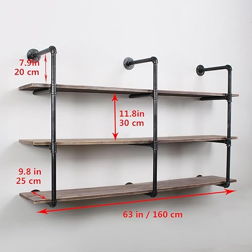 Miniatura 2 de MBQQ, Estantes de tubería industrial con madera, estante de montaje en pared rústico, estantería de metal colgada, estantería flotante de