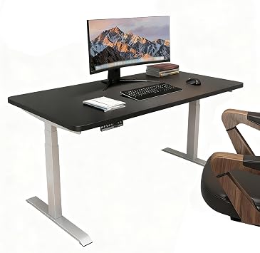 Electric Desk Adjustable Height, Standing Desk, Rising Table, 140cm X 70cmWhite Support - Black