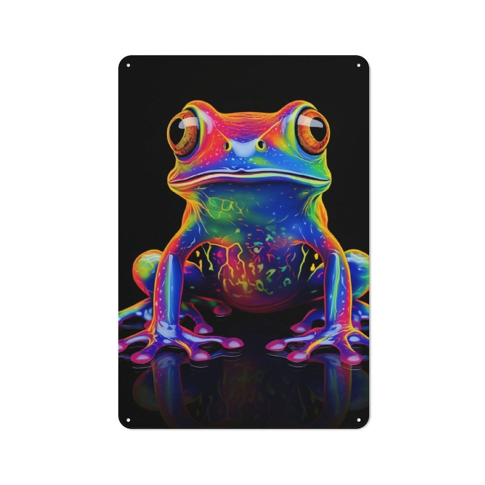Industrial Tin Wall Sign 30x20cm Featuring Neon Frog, Urban Room Decor for Workspace, Cafe, Hallway Or Garage
