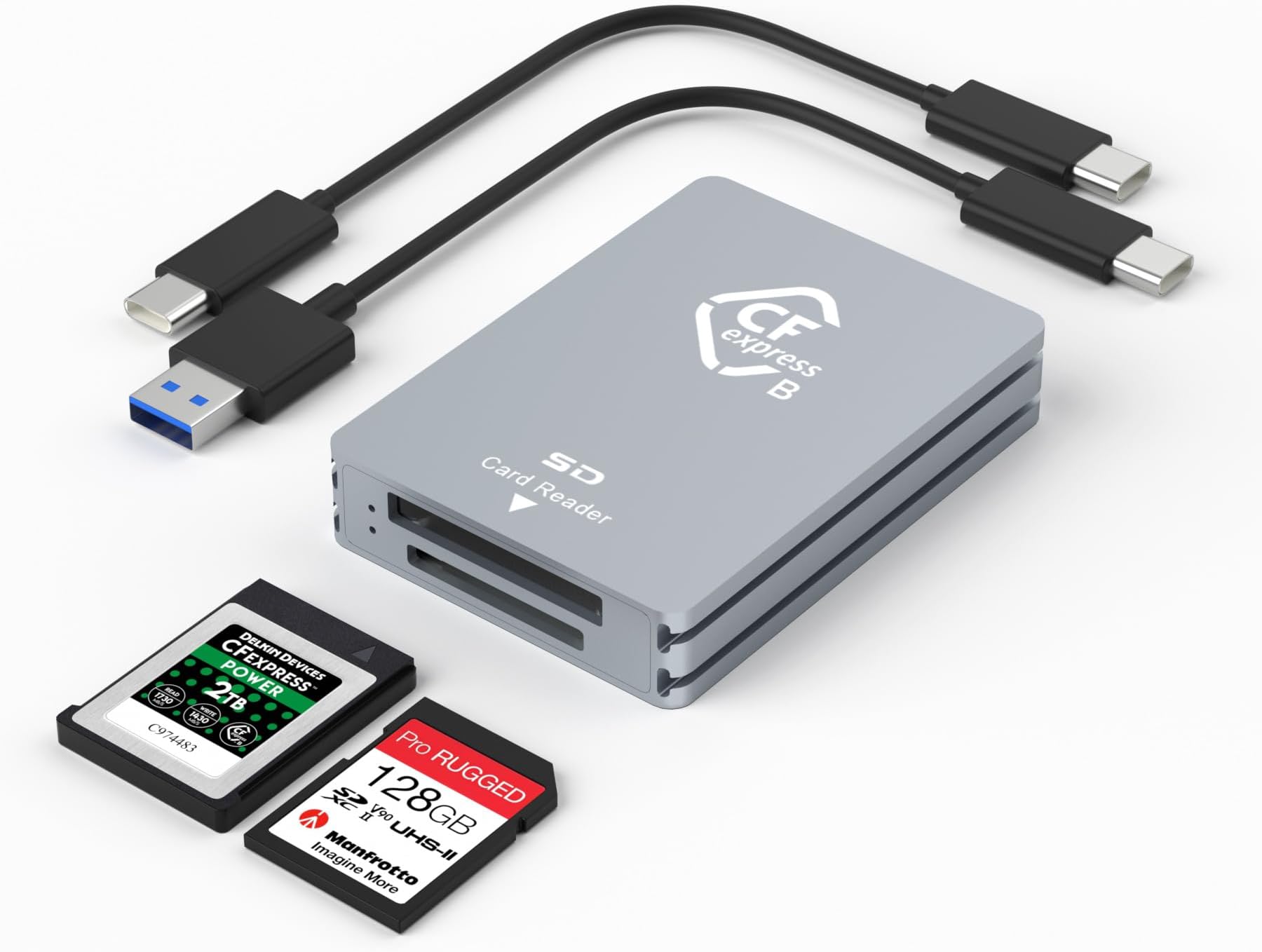 CFexpress Type B/SD Dual Slot Card Reader - USB C 3.2 Gen 2 10Gpbs, Compatible with SD Memory Card, Aluminum Adapter with USB C to USB A Cable