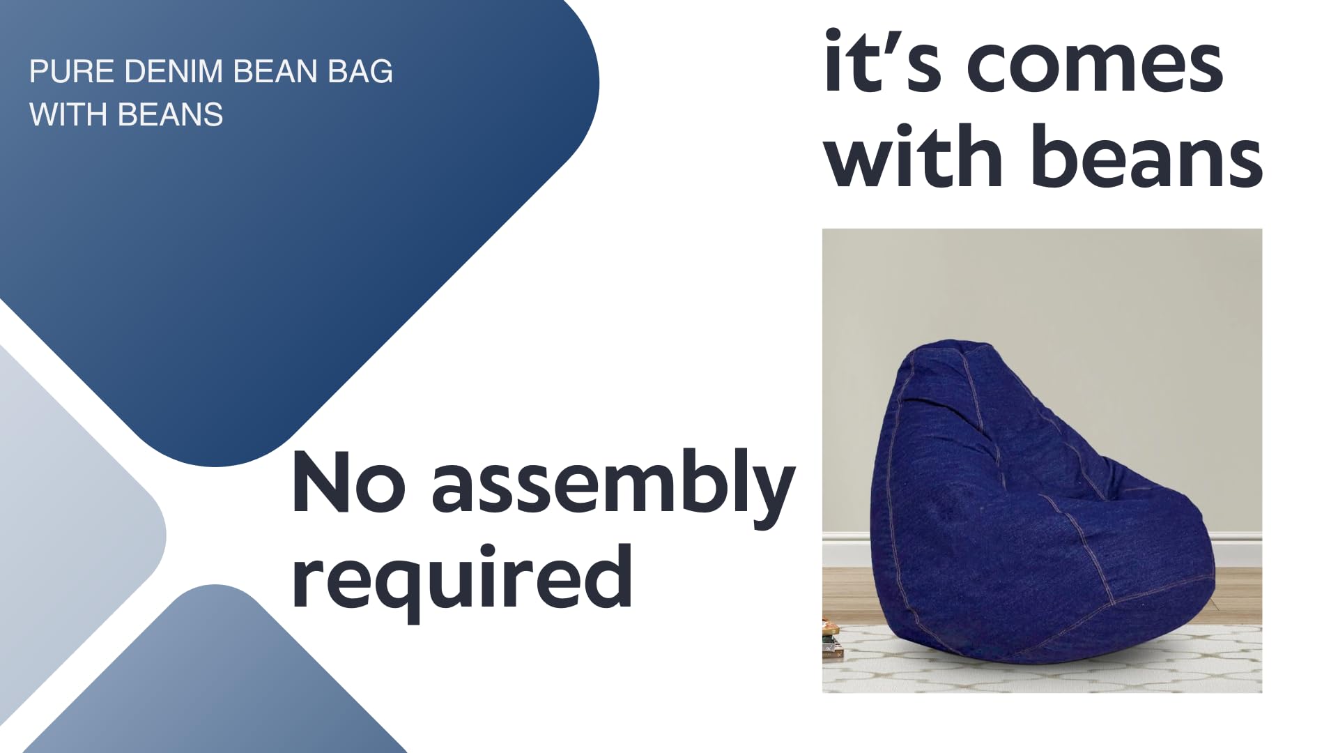 Bhailu Art Tearing Proof Pure Denim Jeans Bean Bag | Classic Beanbag XXXL (New Denim Bean Bag with Beans - XXXL) 3