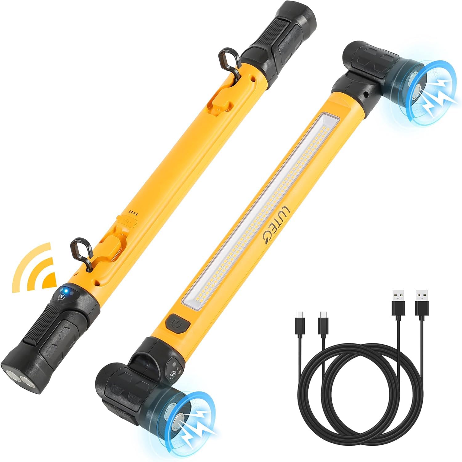 LUTEC 3000LM LED-Arbeitsleuchte, 5200mAh wiederaufladbare magnetische Motorhauben-Leuchtenleiste mit Haken, kabellose tragbare Mechanikerleuchte für Autoreparatur/Inspektion/Garage/Notfälle (2 Stück)