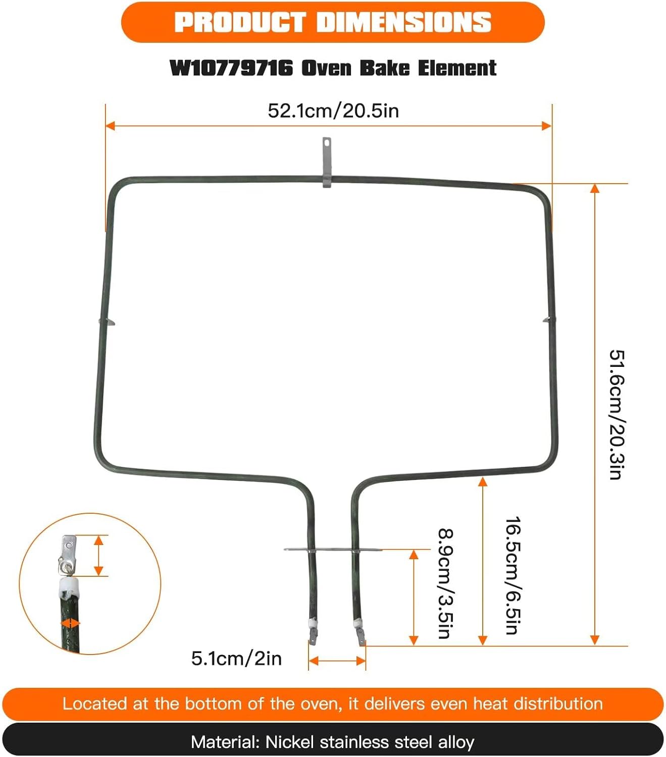 GRABOTE Upgraded W10779716 Range Oven Bake Element Replacement for Maytag MER8700DH0 MER8700DH1 MER8700DS0 MER8700DS1 MER8700DS2, Replace PS11703285, W10774342, AP5970727, 4161369