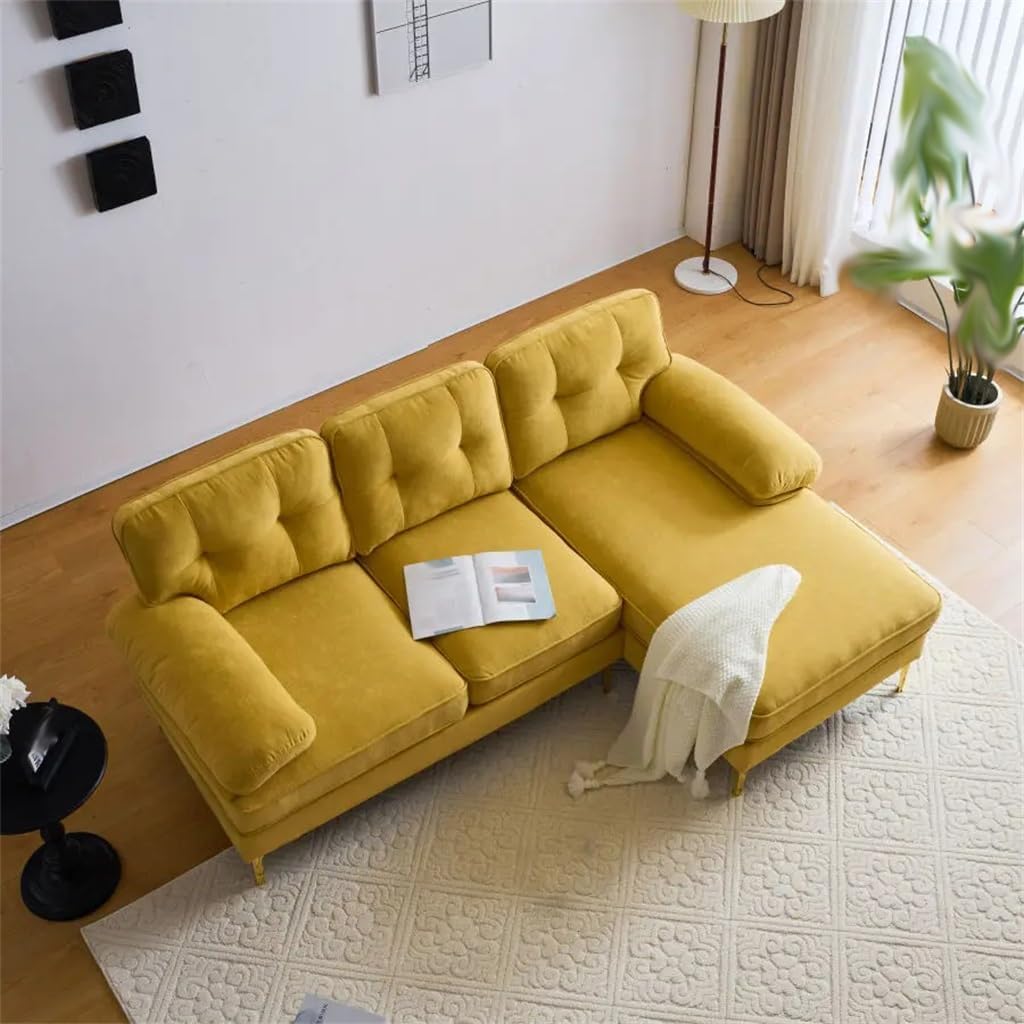 83" Sectional Sofas Couches Velvet L Shaped, Sofa Comfortable for Living Room, Bedroom,Apartment,Yellow