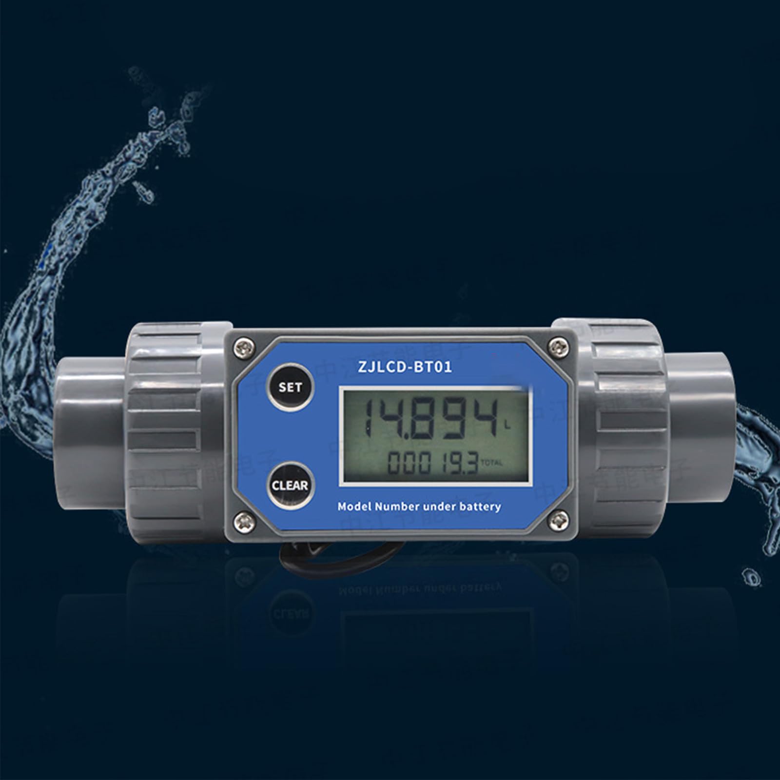 Caudalímetro digital con gran capacidad de flujo y pantalla clara para el tratamiento del agua en piscinas. Medición precisa del fluido