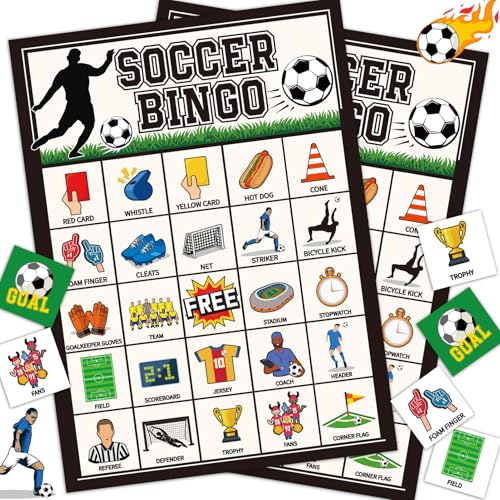 jkhycf Soccer Bingo Game for Kids 24 Players Soccer Party Card Game for Large Groups Bingo Set Board Table Card Game Classroom Family Game Night Activity Favors