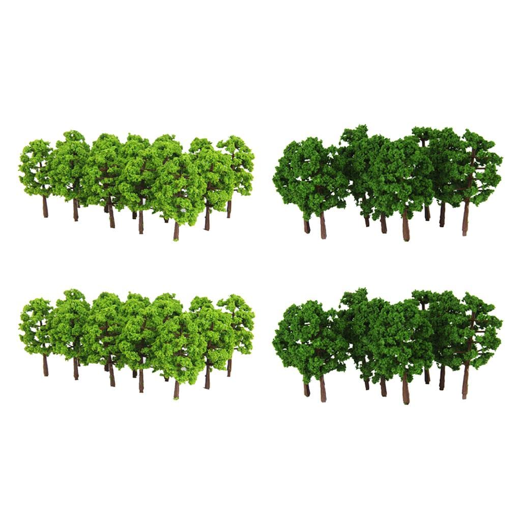 Lot de 80 mini arbres architecturaux en plastique vert à l'échelle 1:150 pour modélisme de train et buissons de diorama – pour les jeux de guerre ferroviaires à l'échelle N