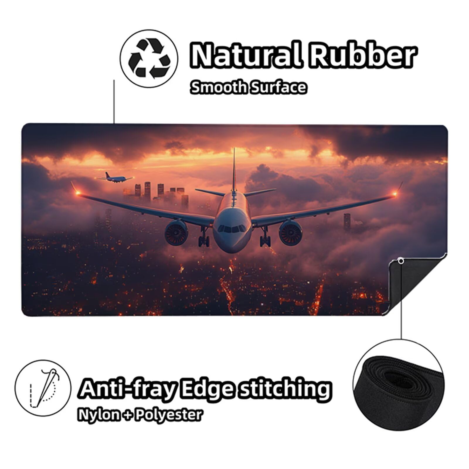 Tappetino Mouse Gaming Nero Tappetino Mouse XXL 1600x800x3mm, Mousepad Aereo Sottomano Scrivania Grande con Bordi Cuciti per Pad PC Accessori Gaming, Ufficio Accessori Scrivania, Regali per Lui 1-3755