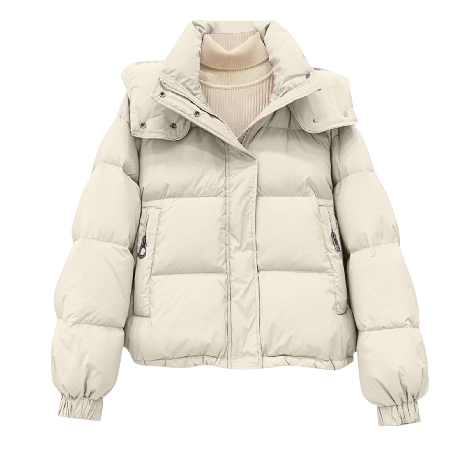 Generisch Daunenjacke Damen Winter Steppjacke Elegant Winterjacke Warm Puffer Jacke Dicke Thermo Daunenmantel Mit Taschen Steppmantel Mit Reissverschluss Wintermantel Mit Knöpfen Damenjacken Langarm