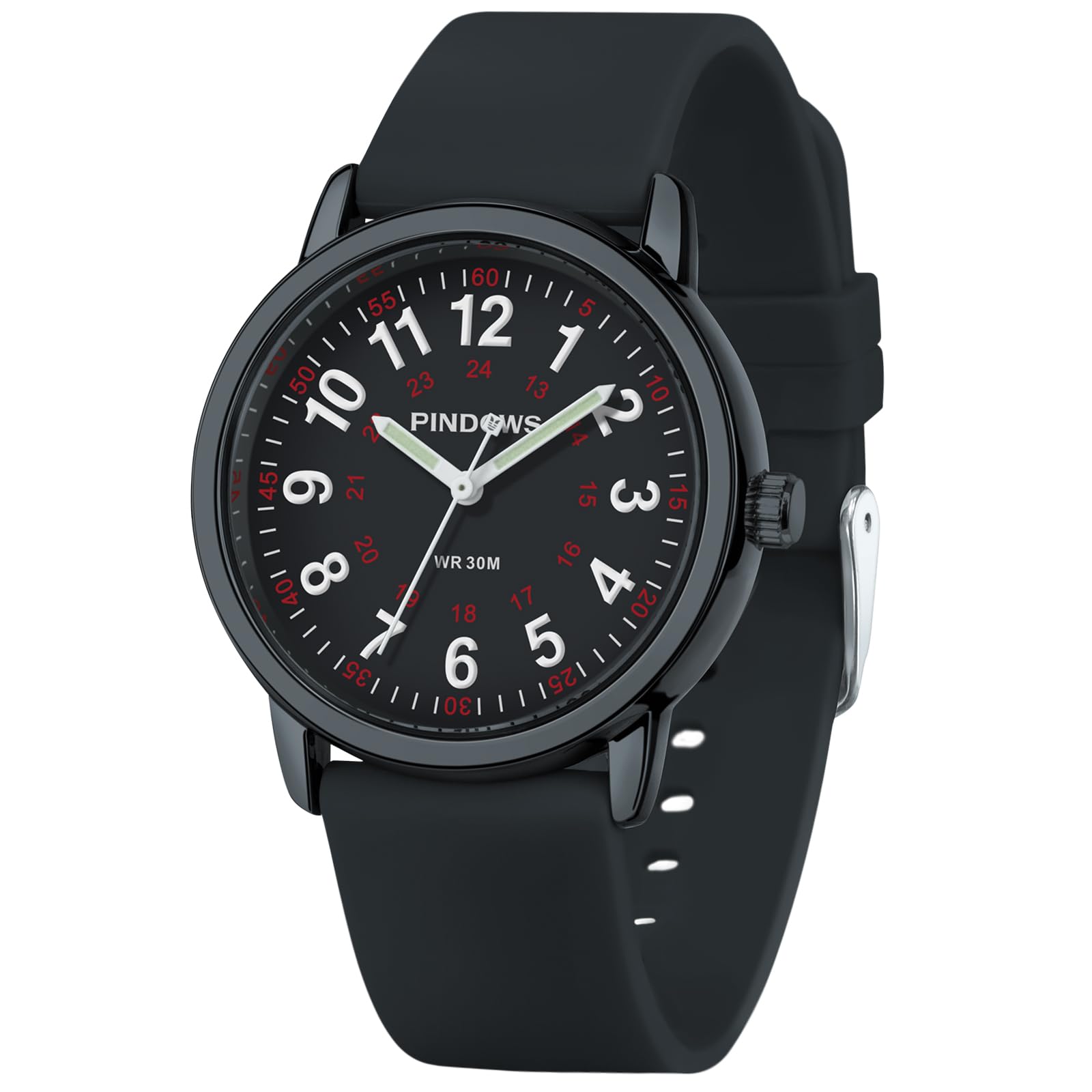 PINDOWS Analoge Quarzarmbanduhr Silikonband für Damen, Junge Damen und Studierende; leicht ablesbar, wasserfest, Unisex-Armbanduhr, leuchtendes Zifferblatt.