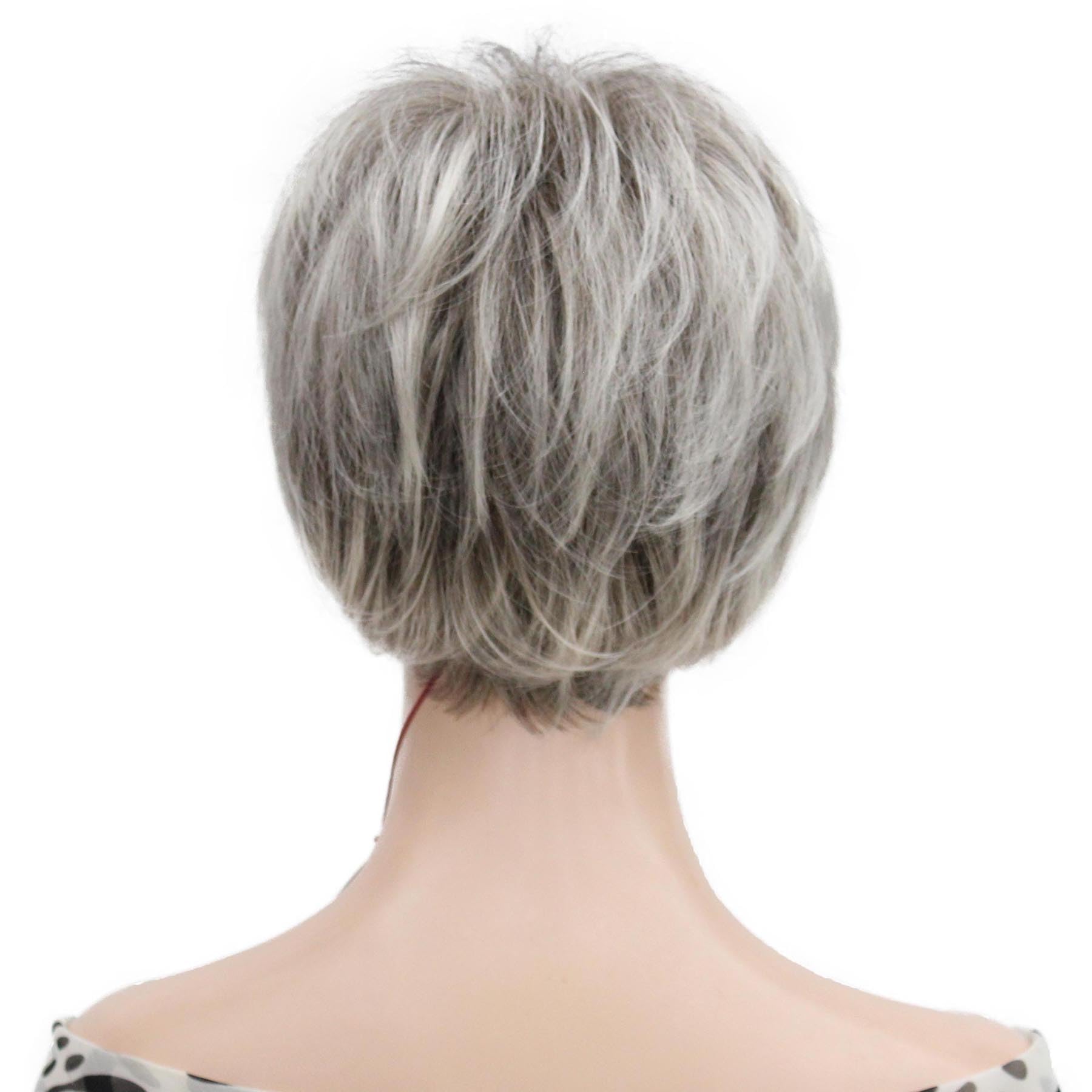 Lydell 6-8" Straight Short Bob Wig Layered Shaggy Flat Bangs Heat Resistant Synthetic Wigs 48T Light Gray with Dark Root - Image 4