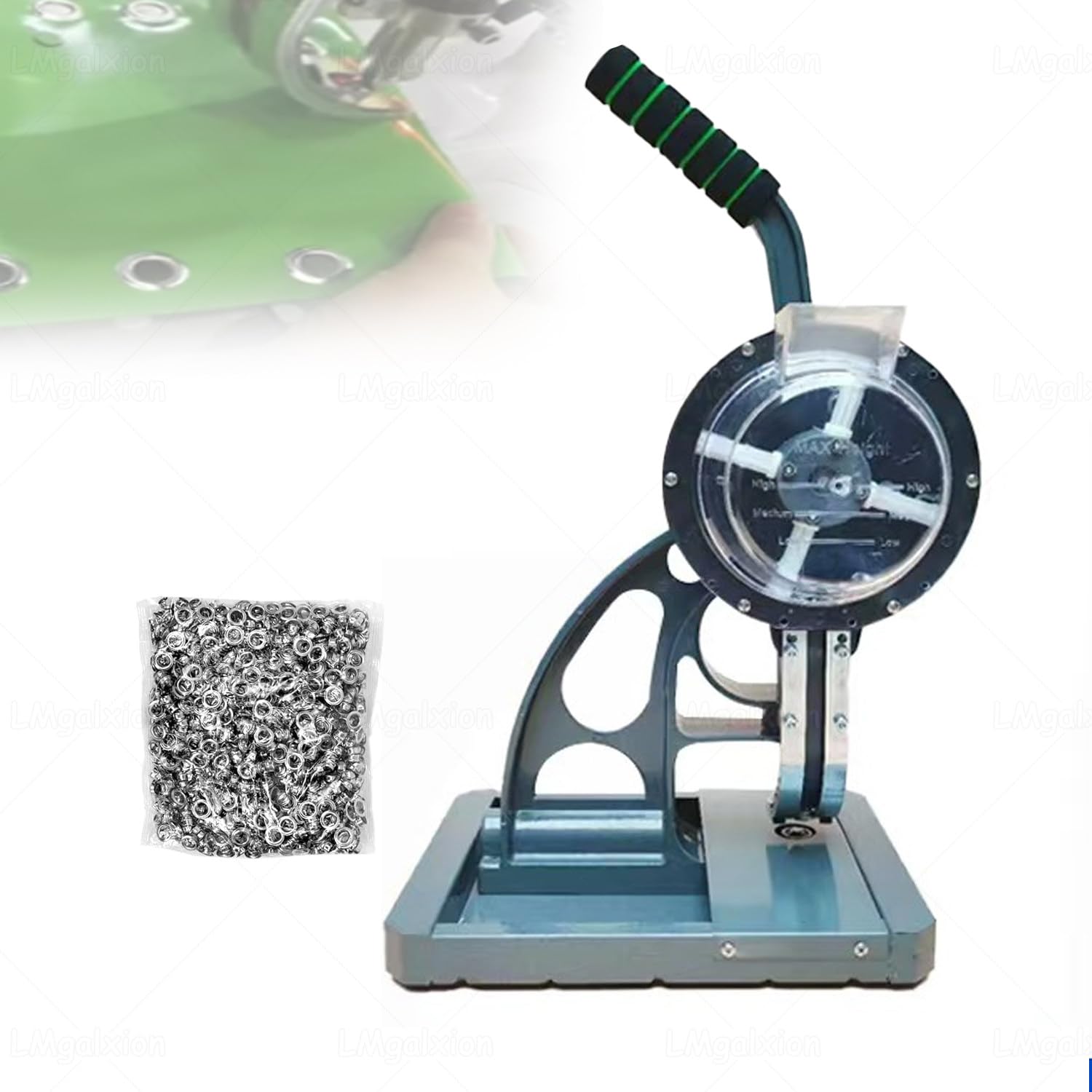 LMgalxion Easy-Operate Manual Eyelet Press with Auto Eyelet Feeding,Semi-Automatic Grommet Press Machine for Large Banners,Precision Punch with Long Soft-Grip Handle,Includes 1000 Banner Grommets 8mm