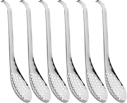 Spherification Spoon - Set of 6 Stainless Steel Spherification Spoon Molecular Mixologist Slotted Bar Spoon Kitchen - KICW0071 (6pcs Silver)