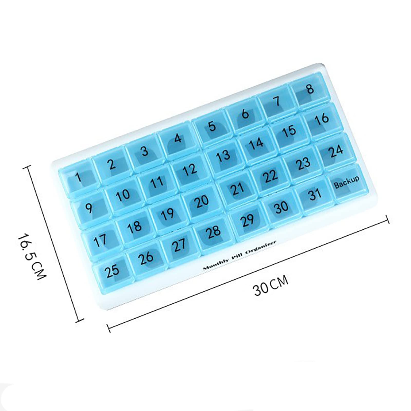 Pilulier Semainier 31 Compartiments Pilulier Mensuel 31 Capsules de Médicaments Pop Out Boîte à Medicaments Design Unique,Blue