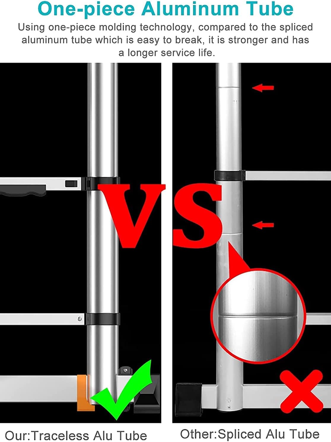 OKUOKA Telescoping Ladder Collapsible Compact Extendable Ladder for Heavy Duty People, Outdoor Indoor Roofing Business Telescopic Ladder, Telescoping Ladder with Stabilizer Bar (Size : 3.