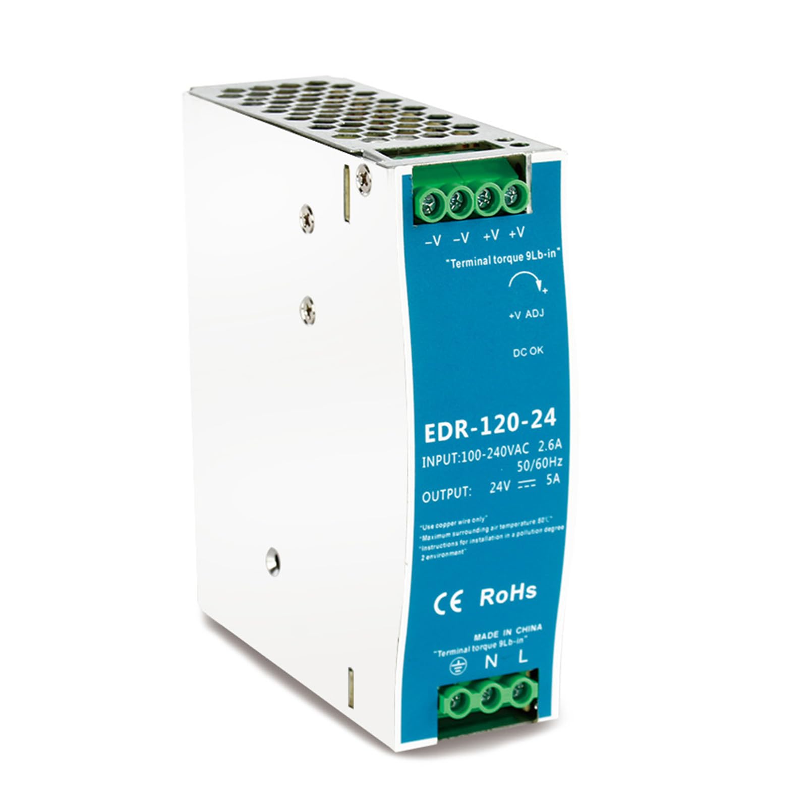 Alimentation Rail Din 24 V, 240 W 10 A Ca Entrée 100-220 V Sortie CC Alimentation à Découpage Industrielle avec Fonctions De Protection Modèle Ndr-240w-24