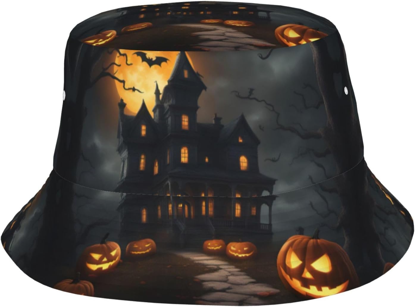 Halloween Horror Print Winter Bucket Hat Packable Unisex Sun Hat Summer Travel Beach Fishing Cap for Men Women Black