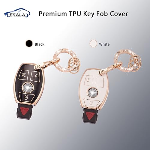 Miniatura 5 de EKALA Funda para llavero Mercedes, 3 botones, protector de llavero de TPU suave con llavero brillante para Mercedes Benz A B C E G R S M Class AMG