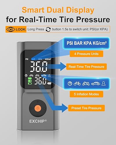 Miniatura 4 de Inflador de neumáticos, compresor de aire portátil, bomba de aire para neumáticos de automóvil, inflador de neumáticos portátil de doble potencia e