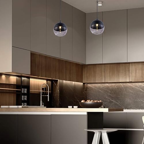 Miniatura 9 de Bewamf Moderna mini iluminación colgante con pantalla de cristal negro mate y gris Edison Loft ajustable para cocina, isla, restaurantes, hoteles,