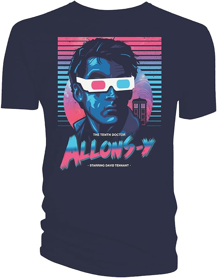 Doctor Who: Retro 80s Neon Tenth Doctor Allons-y Men's Navy T-Shirt