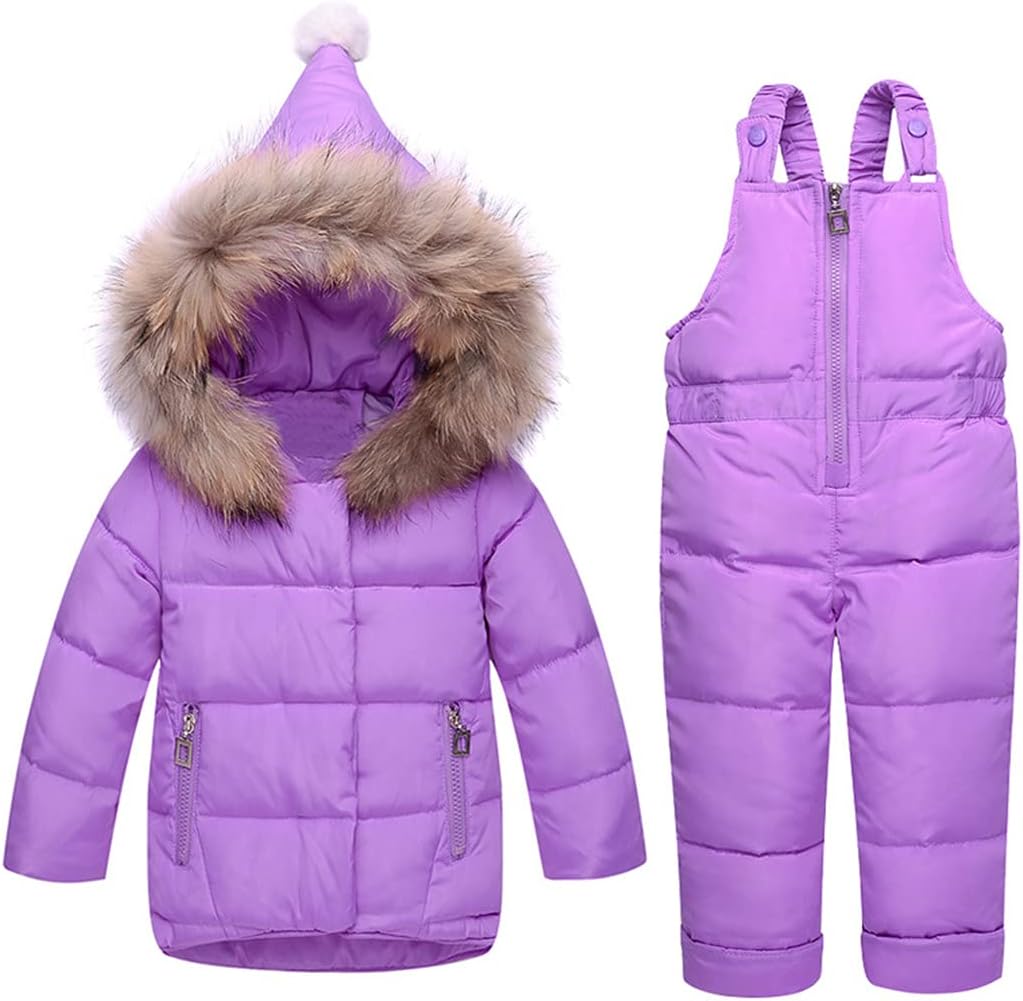 HEYDHSDC Winter Children Ski Suit Parka Down Jacket + Overalls Girls Thick Warm Kids Outerwear