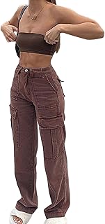 Women High Waist Denim Pants Baggy Straight Wide Leg Boyfriend Vintage Relaxed Fit Cargo Jeans Streetwear with Pockets