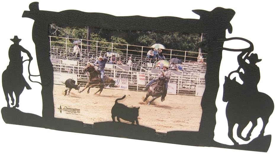Innovative Fabricators, Inc. Team Roping Picture Frame with Calf in Mid-Frame 5X7H