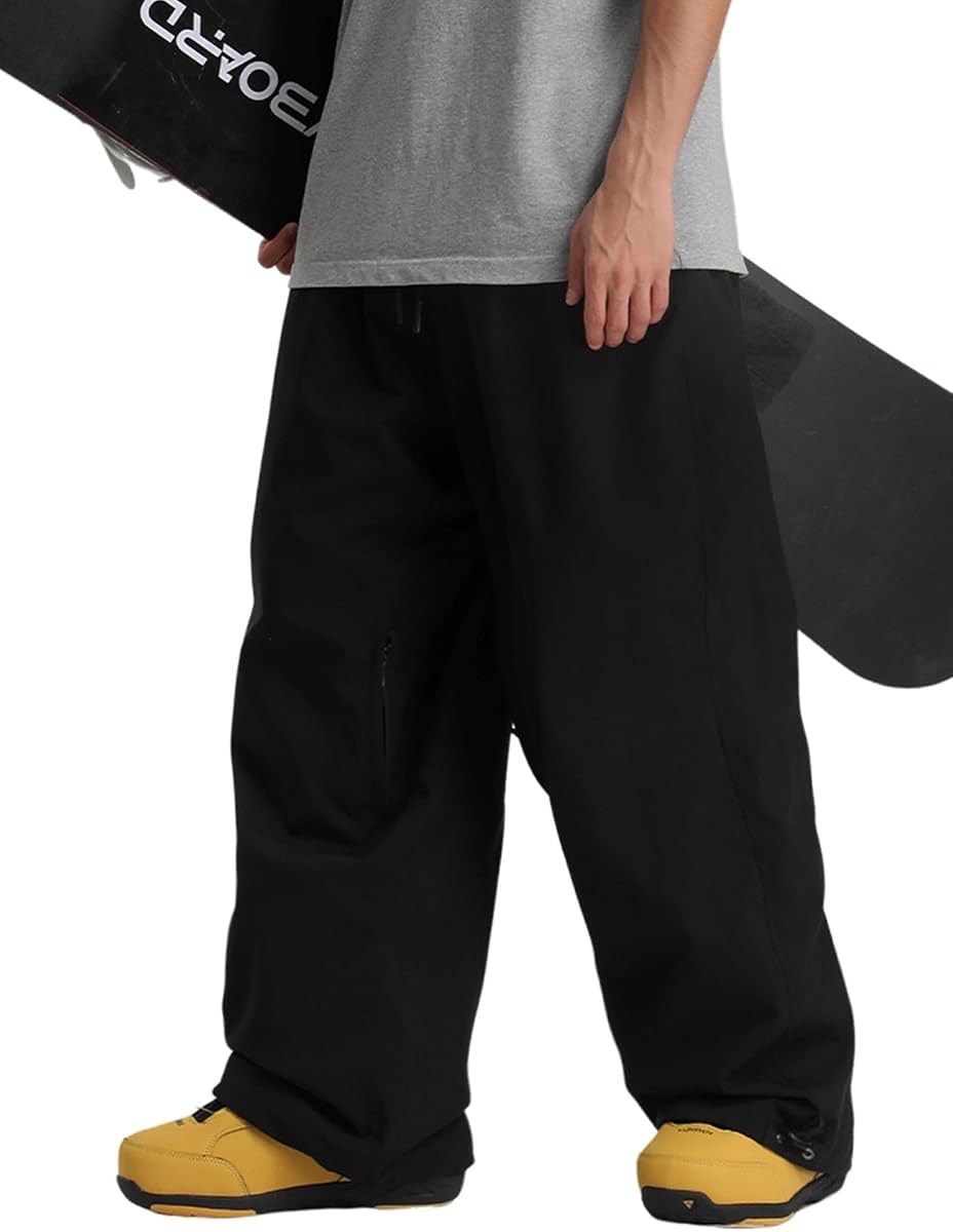 GSOU SNOW Pantalones de snowboard de esquí holgados, impermeables y transpirables para hombre y mujer | 5 bolsillos, impermeable de 15 K, transpirable de 10 K, falda de polvo resistente al viento, cremalleras de ventilación en el muslo, cordón de cintura ajustable para deportes de nieve