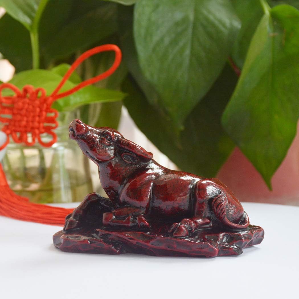 Feng Shui Chinese Zodiac Ox Year Wealth Bull Figurines Resin Collectible Home Table Art Decor Statue Gift (Dark red, Ox) image 4