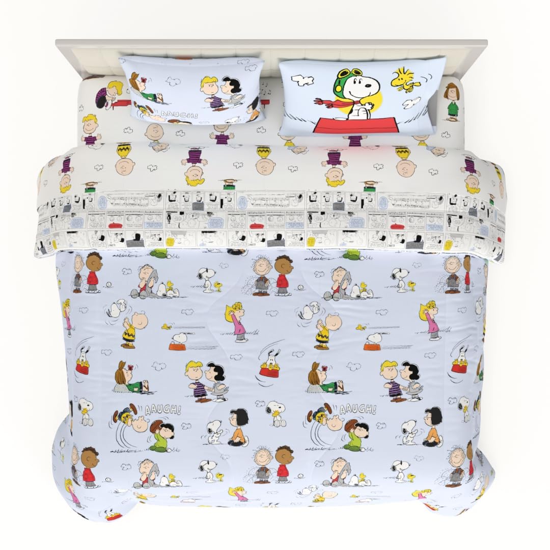 Franco Collectibles Peanuts Multi Character Bedding 7 Piece Super Soft Comforter and Sheet Set with Sham, King, (100% Official Licensed Product)