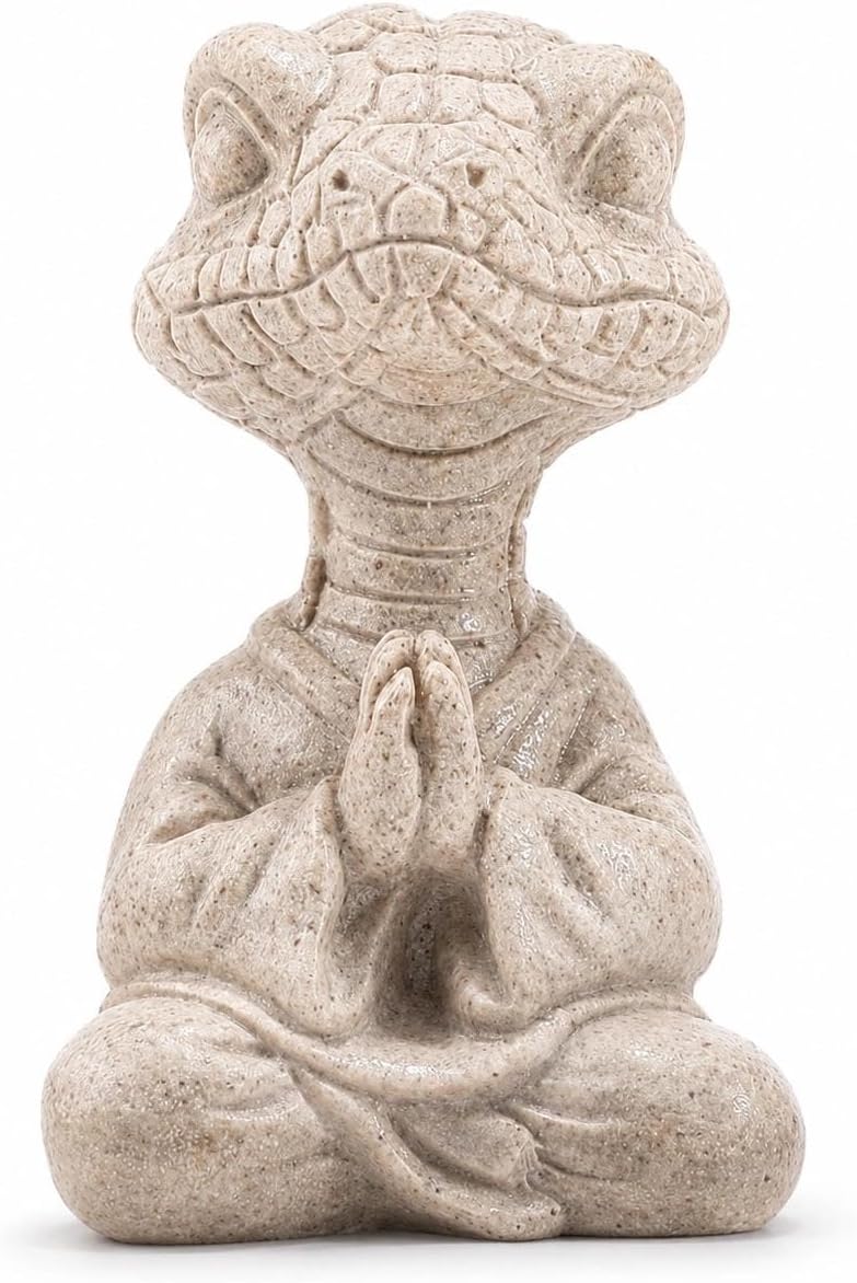 Meditating Snake Statue, Resin Zen Yoga Snake Figurine with Praying Hands, Spiritual Animal Desk Shelf Decor for Office, Meditation Room