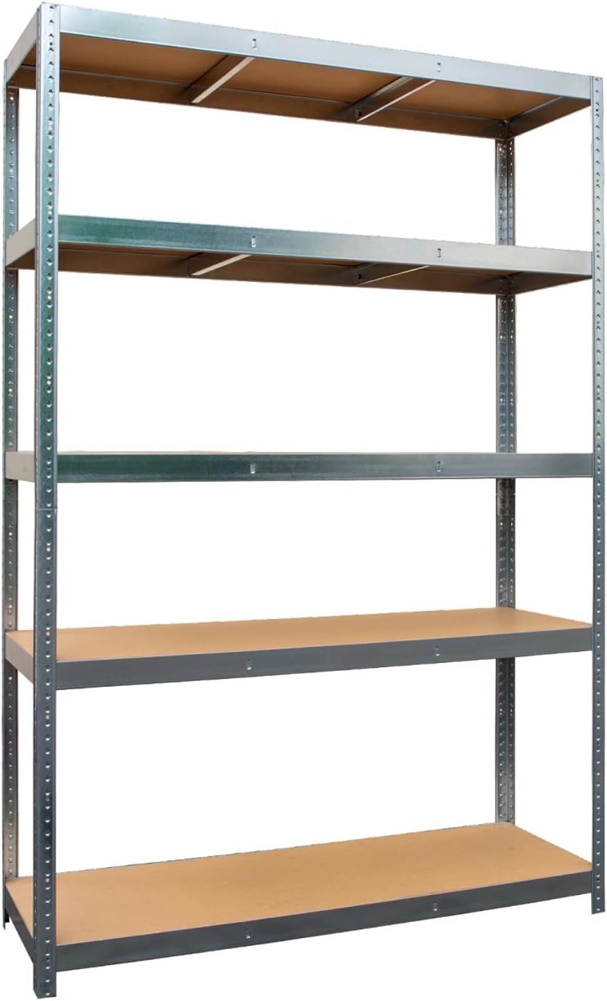 Garage Shelving Units - 71" H x 47" L x 16" W - Heavy Duty Racking - Shelves for Storage -1 Bay - Galvanised - 5 Tier - 2000LB Capacity (400LB Per Shelf) - Workshop, Shed, Office - 5 Year Warranty Galvanised 1-Bay