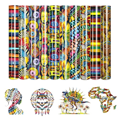 Tintnut Colorful African Heat Transfer Vinyl,10 Pcs 12×10in Iron on Vinyl