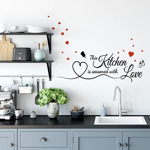 Miniatura 5 de Calcomanías de pared con texto en inglés This Kitchen is Seasoned with Love para cocina, calcomanías de pared removibles, decoración de pared de