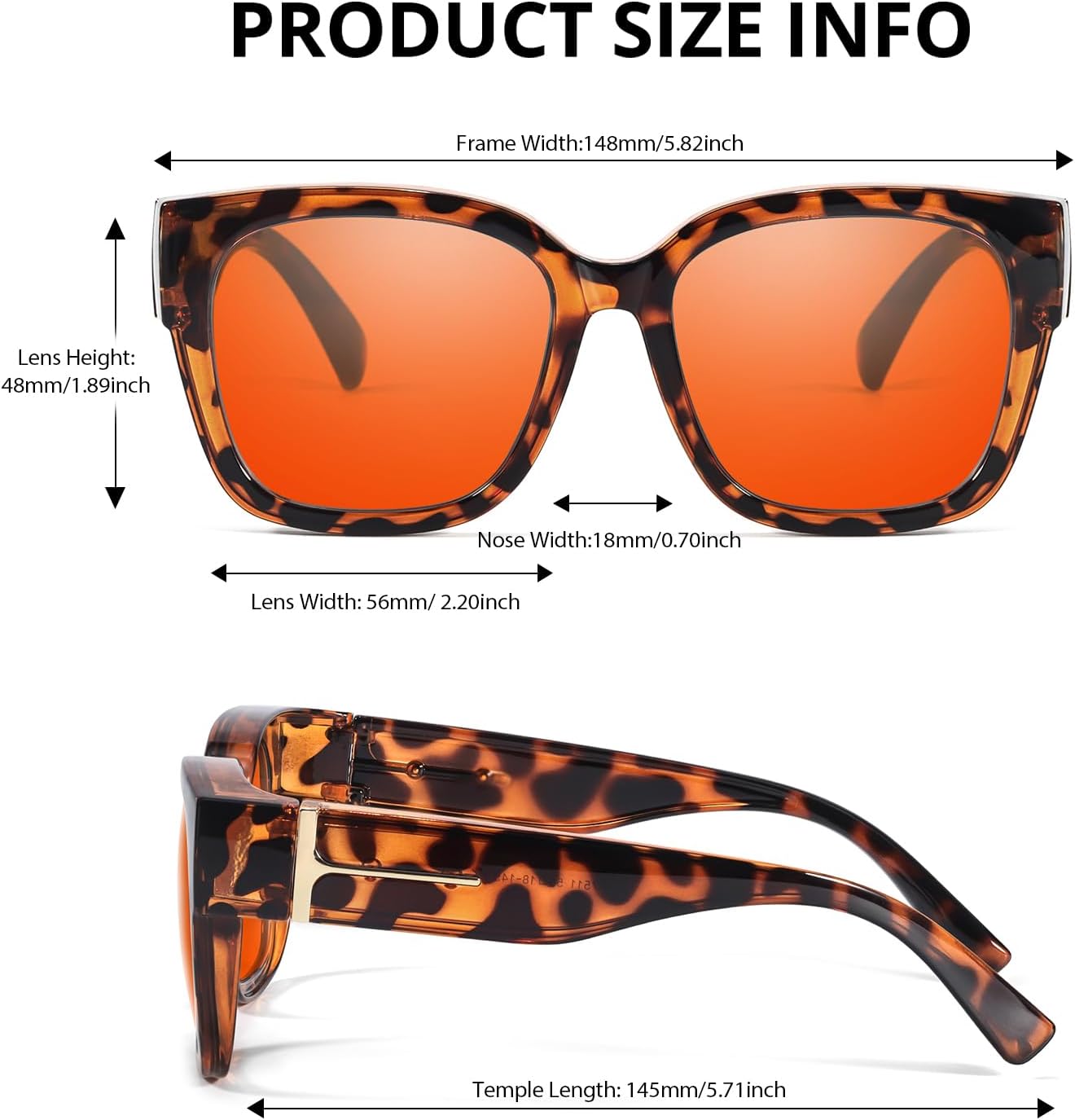 VIEWBETTER Anti 99.99% Blue Light Blocking Glasses Over Eyeglasses, Oversized Fitover Amber Orange Computer Gaming Eyewear