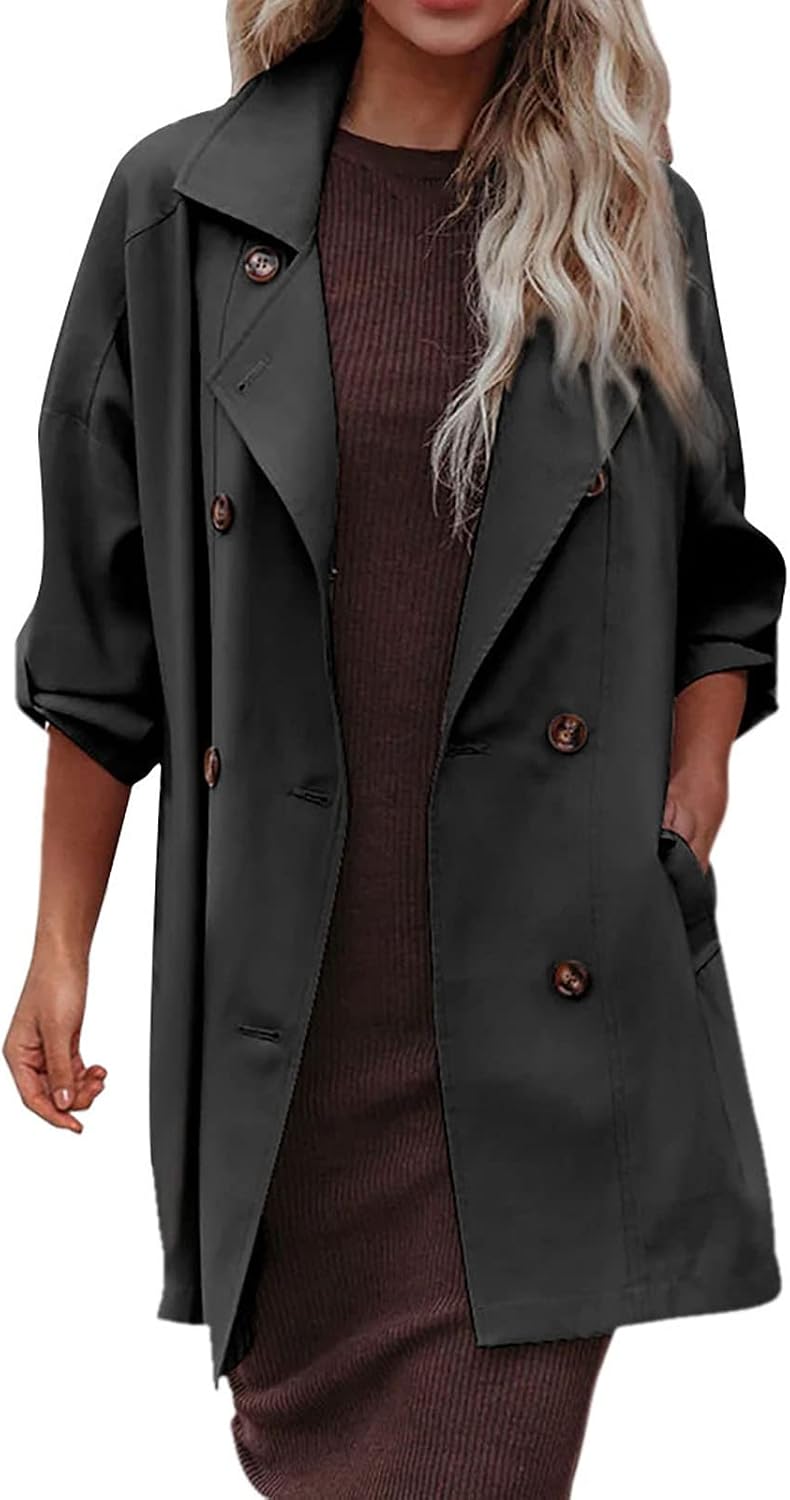 Trench Coat Femme Court En Laine - Manteau D'Hiver Double Boutonnage Élégant - Pour Automne, Hiver, Tenue Décontractée Ou Chic