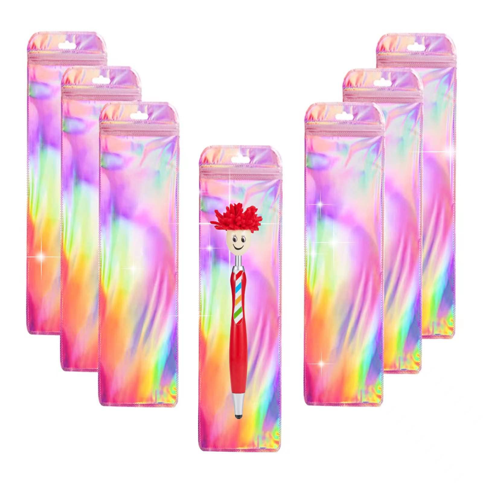 100 Pack Holographic Bags Resealable Beadable Pen Packaging Bags for Small Business,Sealable Diy Beaded Pens Bags,Food Storage,Lip Gloss,Candy,