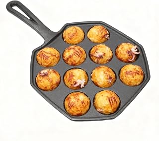 Cast Iron Takoyaki Pan, Octopus Meatballs Frying Pan 12 Grid Cooking Pan Non Sticking Cast Heavy Duty Square Cooking Plate Octopus Ball Maker