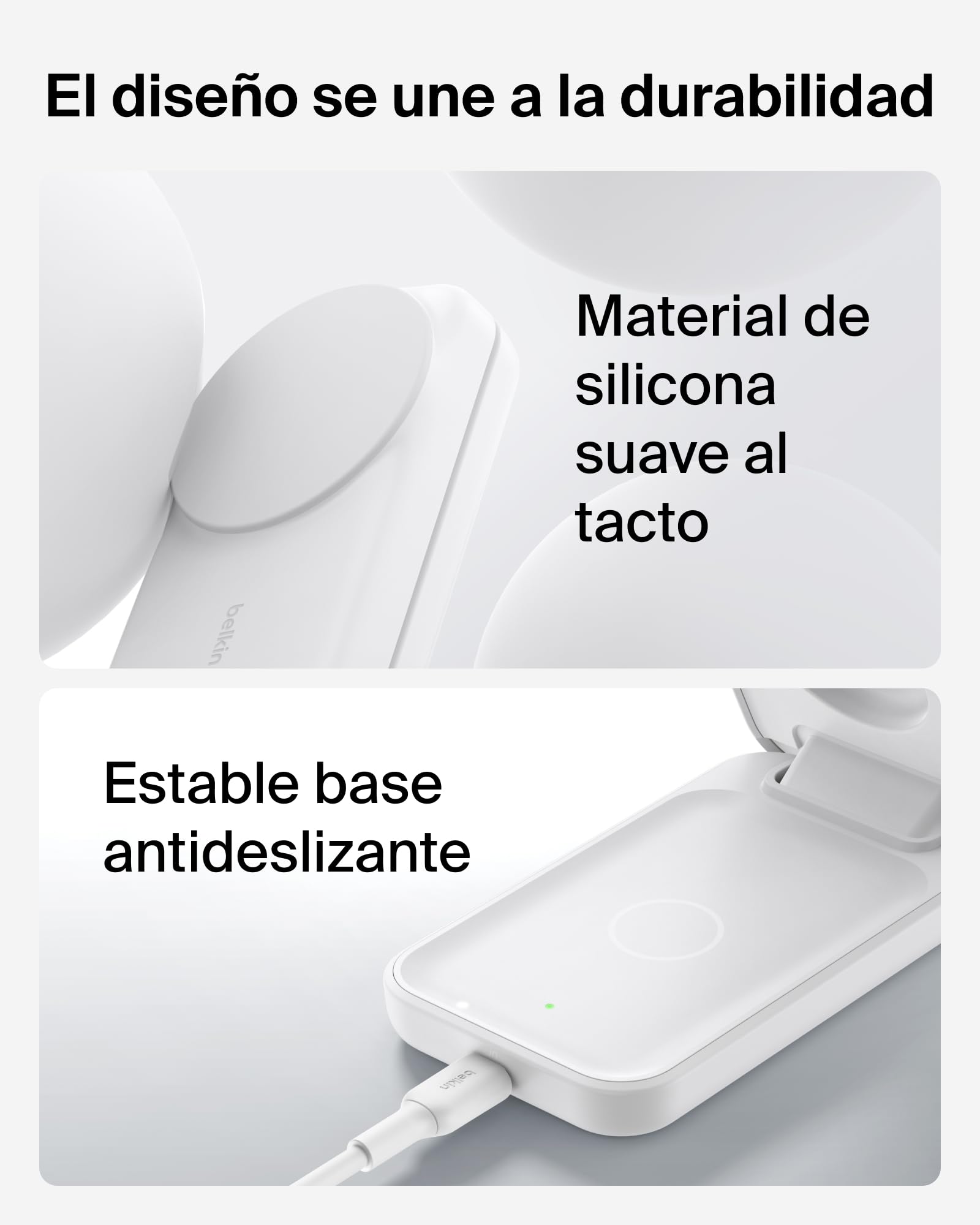 Belkin UltraCharge Cargador Inalámbrico 3 en 1 Qi2, 25W, Cargador Magnético Compatible con MagSafe, Estación de Carga para iPhone 17, Air, Apple Watch, AirPods, Pixelsnap, Adaptador de 45W - Blanco