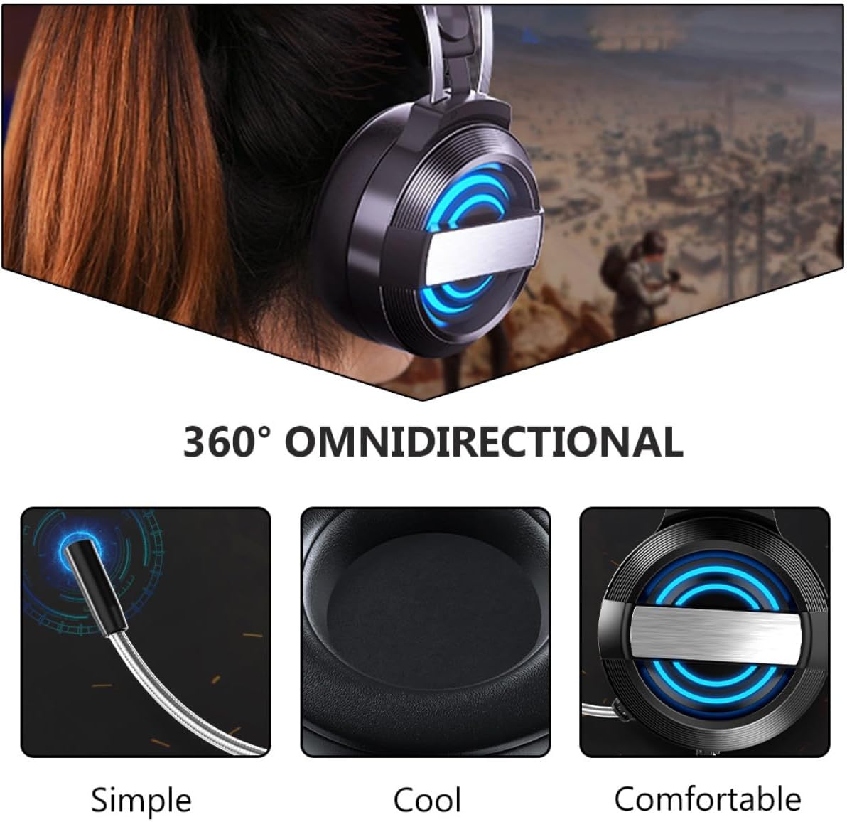 Uonlytech Noise Reduction Gaming Headset with Microphone Wired Stereo Headphones for Gaming Video Chat and Music Comfortable Over-Ear Design for Extended Use