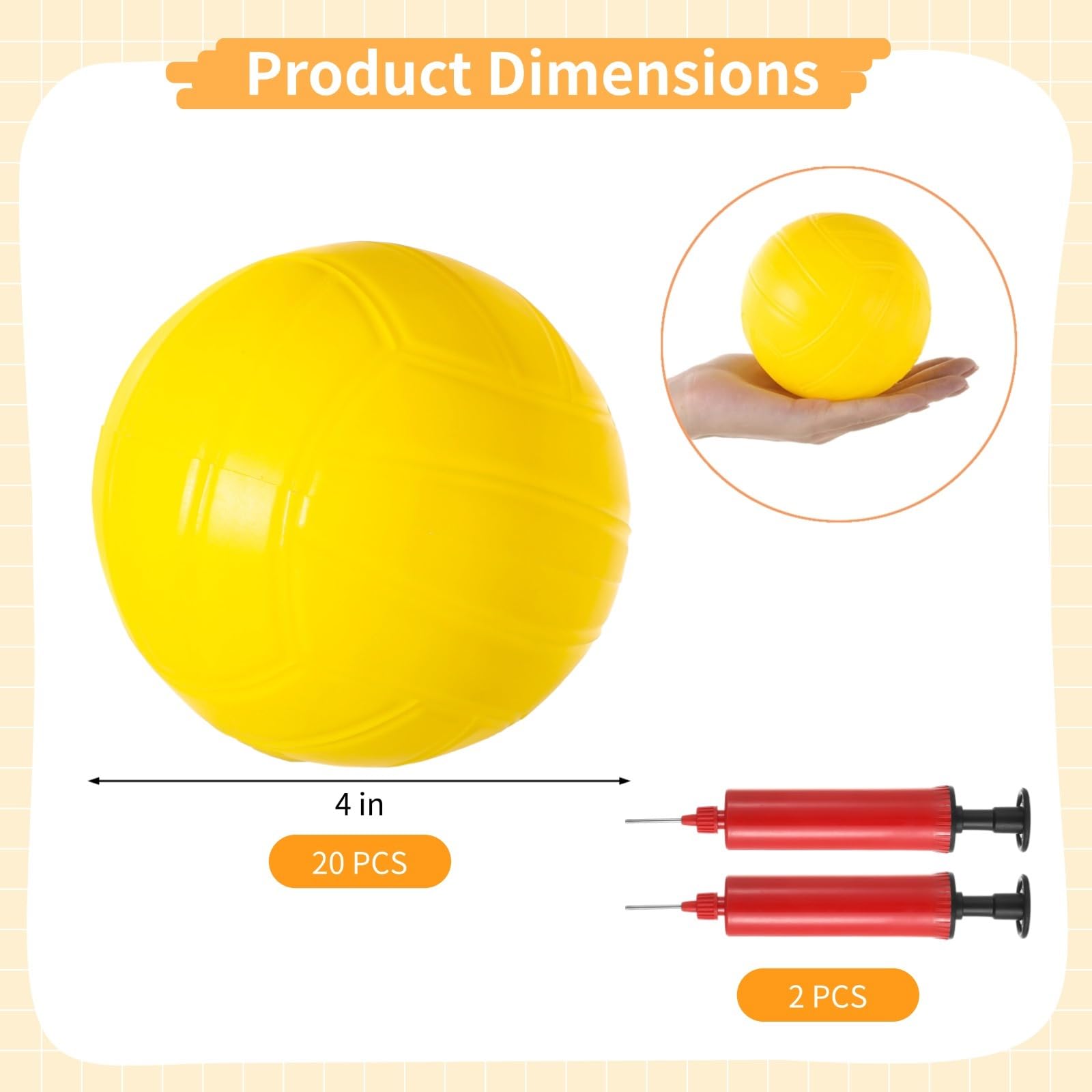 Generisch 20 Mini-Volleyballbälle, 4 Zoll Miniatur-Volleyballs mit Pumpe, Roundnet-Spielbälle, Ersatzbälle für Spiele, Wasser-Poolbälle für Strand, Party, College, Auszeichnungen