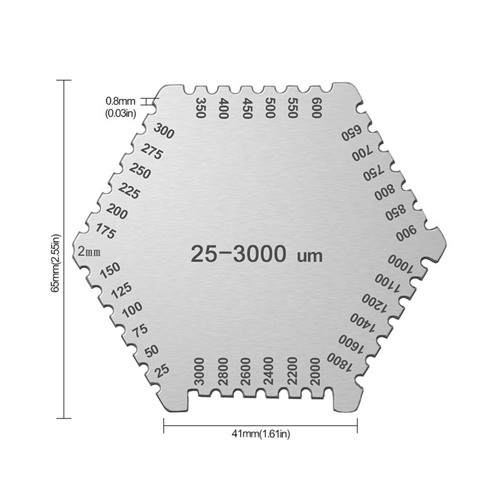 Precisions Paint Thickness Gauges Stainless Hexagon Wet Film Comb 25-3000um Laboratory Measurement Tool