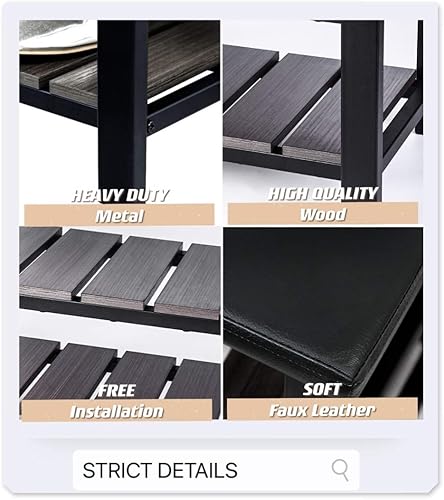 Miniatura 4 de Finnhomy Banco Zapatero de 3 Niveles con Cojín. El banco soporta hasta 400 libras, para entrada, dormitorio, pasillo, muebles de acento, elegante