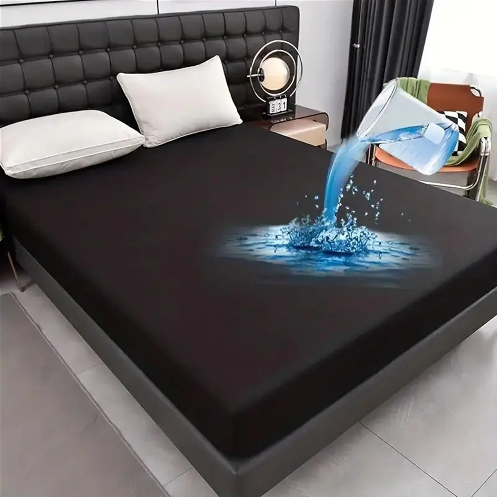 Coprimaterasso Lenzuolo con Angoli Impermeabile, Comodo coprimaterasso con Elastico in Gomma, Lavabile e Facile da Pulire(Grey,180x200x30cm)