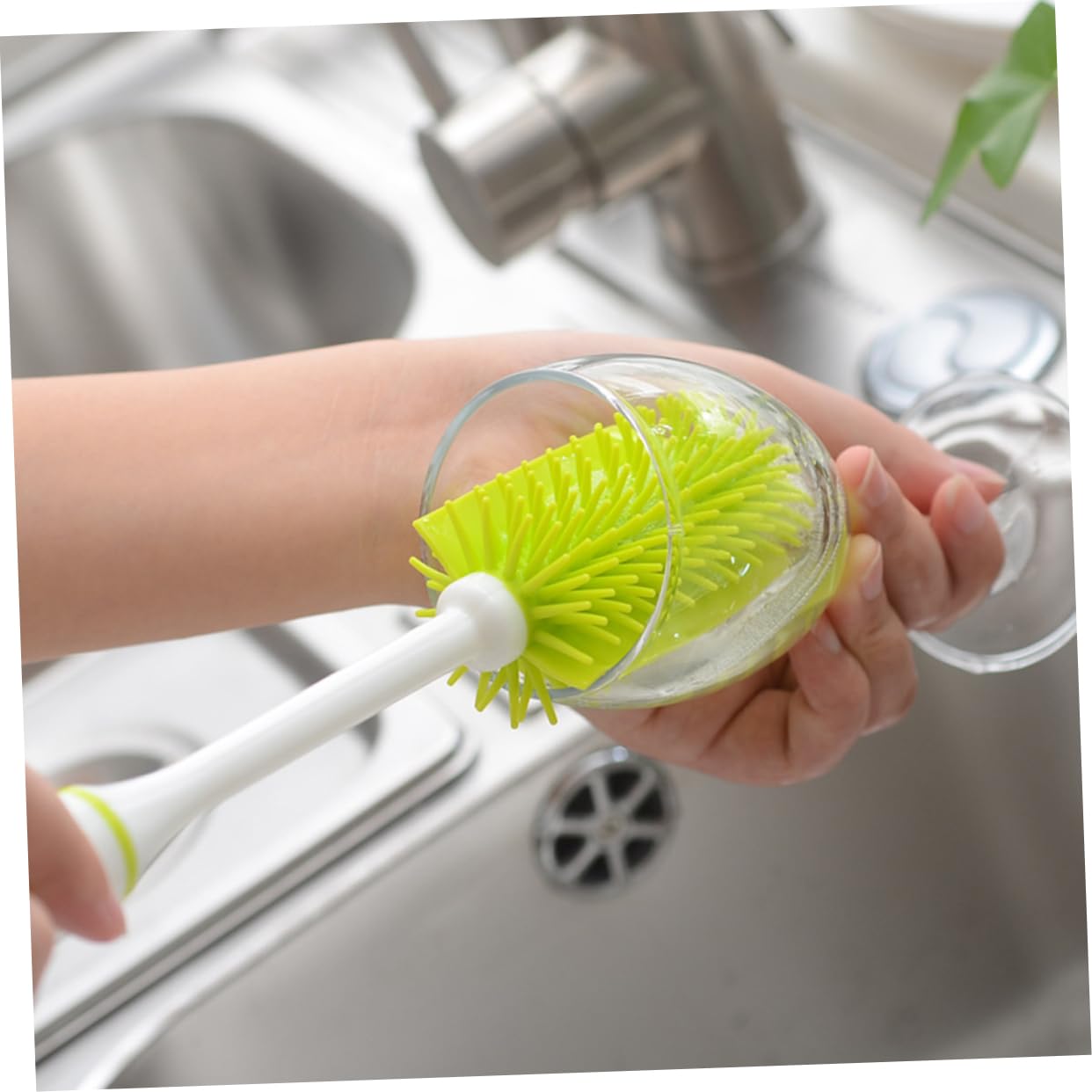 SHERCHPRY Long Handle Cleaning Brush for Cups Milk Bottles Wine Glasses Ergonomic Handle with Hanging for and Drying