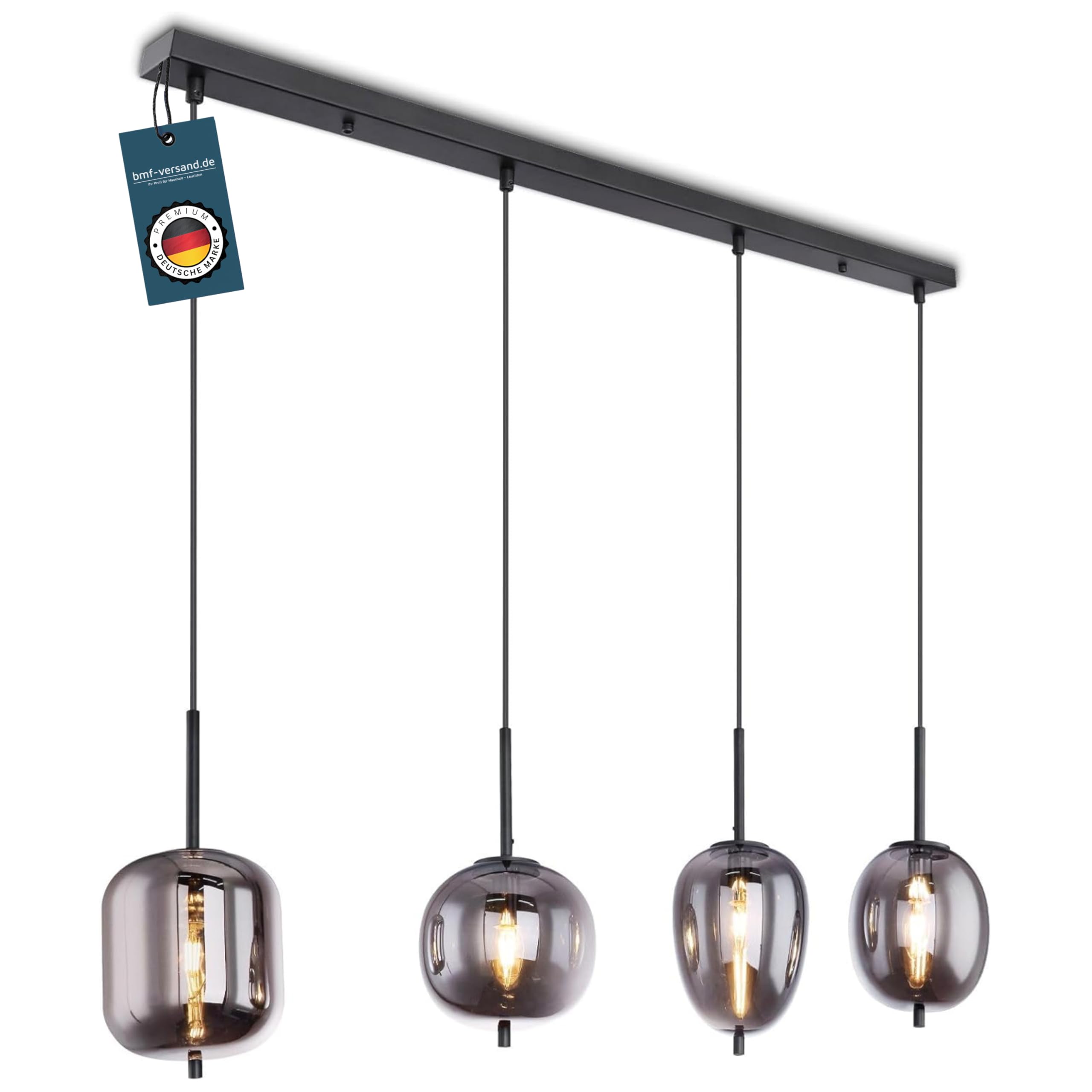 Bmf-versand® Hängeleuchte – 8-flammig, Rauchglas & Schwarz, Pendelleuchte Für Esszimmer/Wohnzimmer