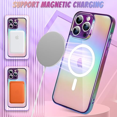 Miniatura 4 de Bonoma Funda magnética para iPhone 14 Pro Soporte para Magsafe Protector de cámara de lujo de cristal fluorescente iridiscente con láser brillante +