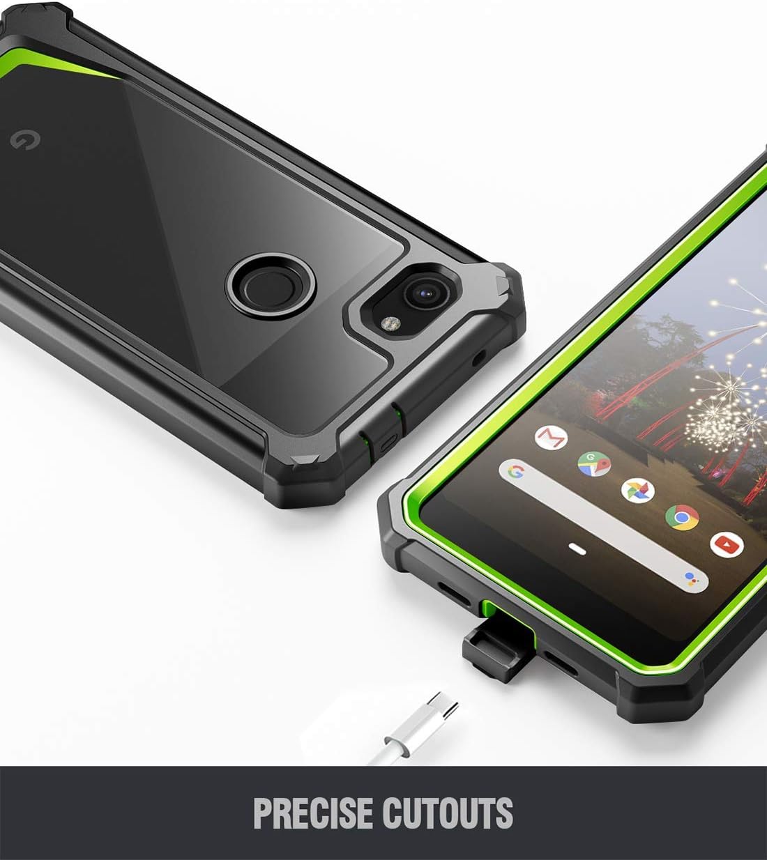 Google Pixel 3a XL Rugged Clear Case, Poetic Full-Body Hybrid Shockproof Bumper Cover, Built-in-Screen Protector, Guardian Series, Case for Google Pixel 3a XL (2019 Release), Green/Clear