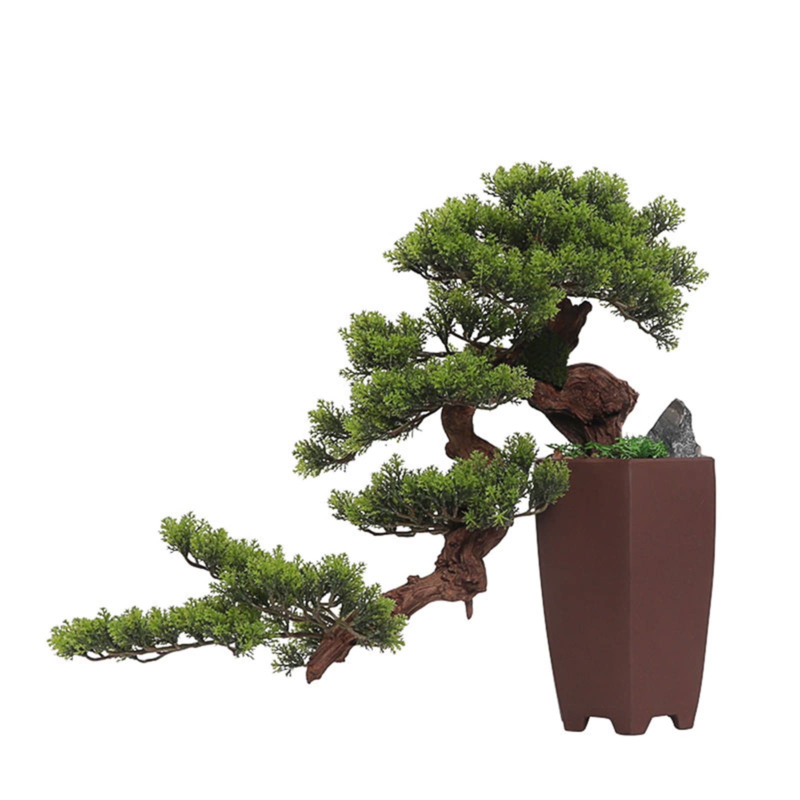 MYUYEE Tree Fake Plant Artificial Bonsai Tree 22.8In Large Green Simulation Welcome Pine Bonsai Tree Home Living Room Decor Fake Tree With Ceramic Vase Potted Tree Artificial
